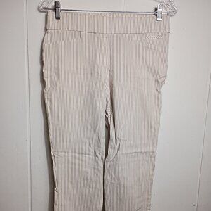 Anne Klein Tan White Pin Striped Stretch Pixie Pant Small Beach Spring Cruise